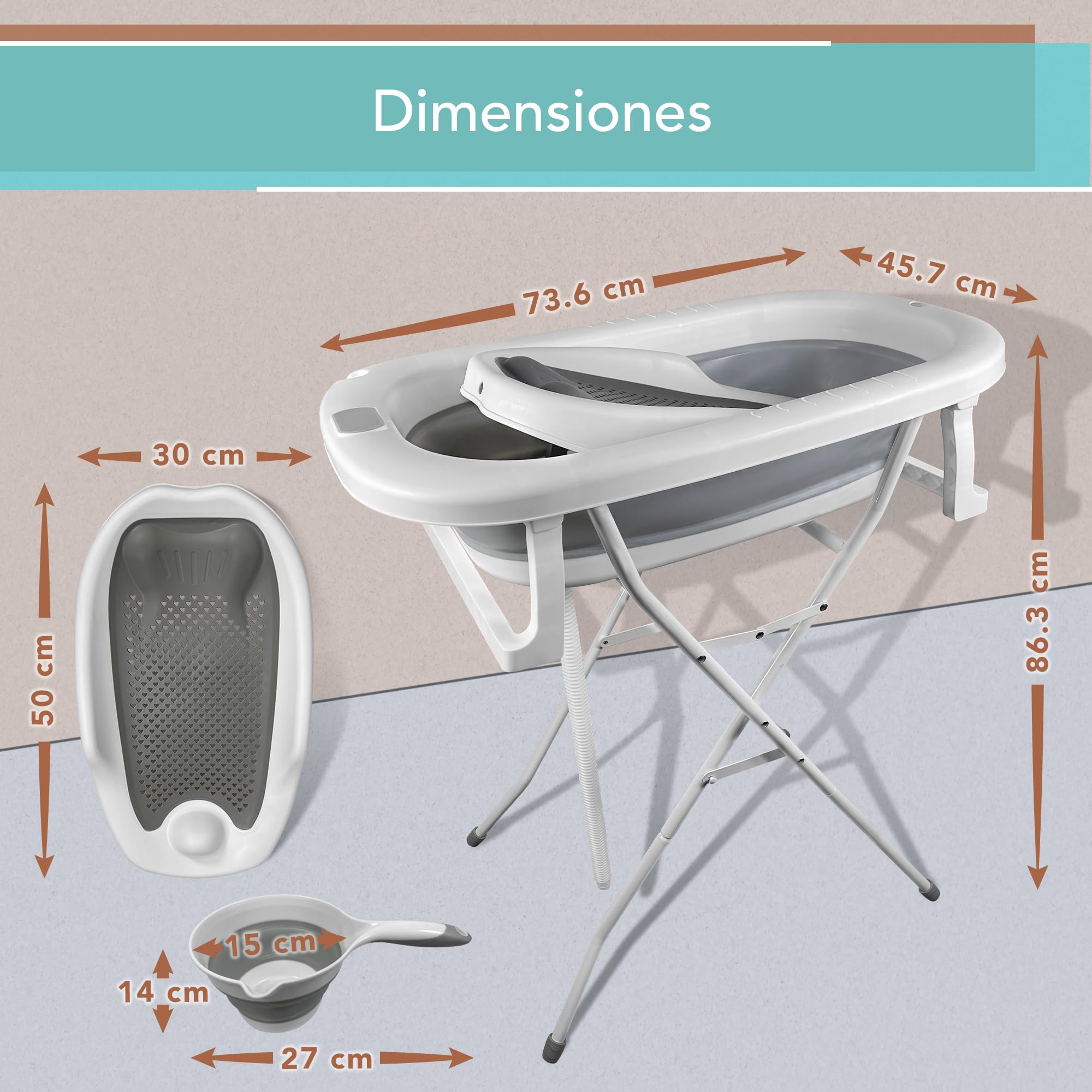 Bañera Bebe con Patas. Bañera Plegable Bebé con Silla Baño portatil Bañeras para Bebes Plegables con Soporte Metalico Antideslizante Tubo de Desagüe y Aclarador para Bebe