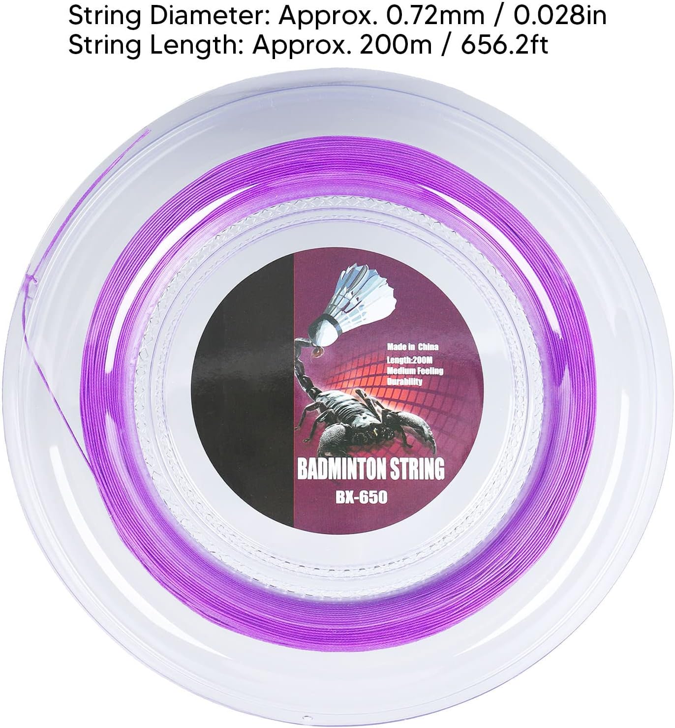 Keenso Badminton Racquet String, 0.72mm 656ft Badminton Racket String Badminton Training Nylon String Line BX 650 (Purple)