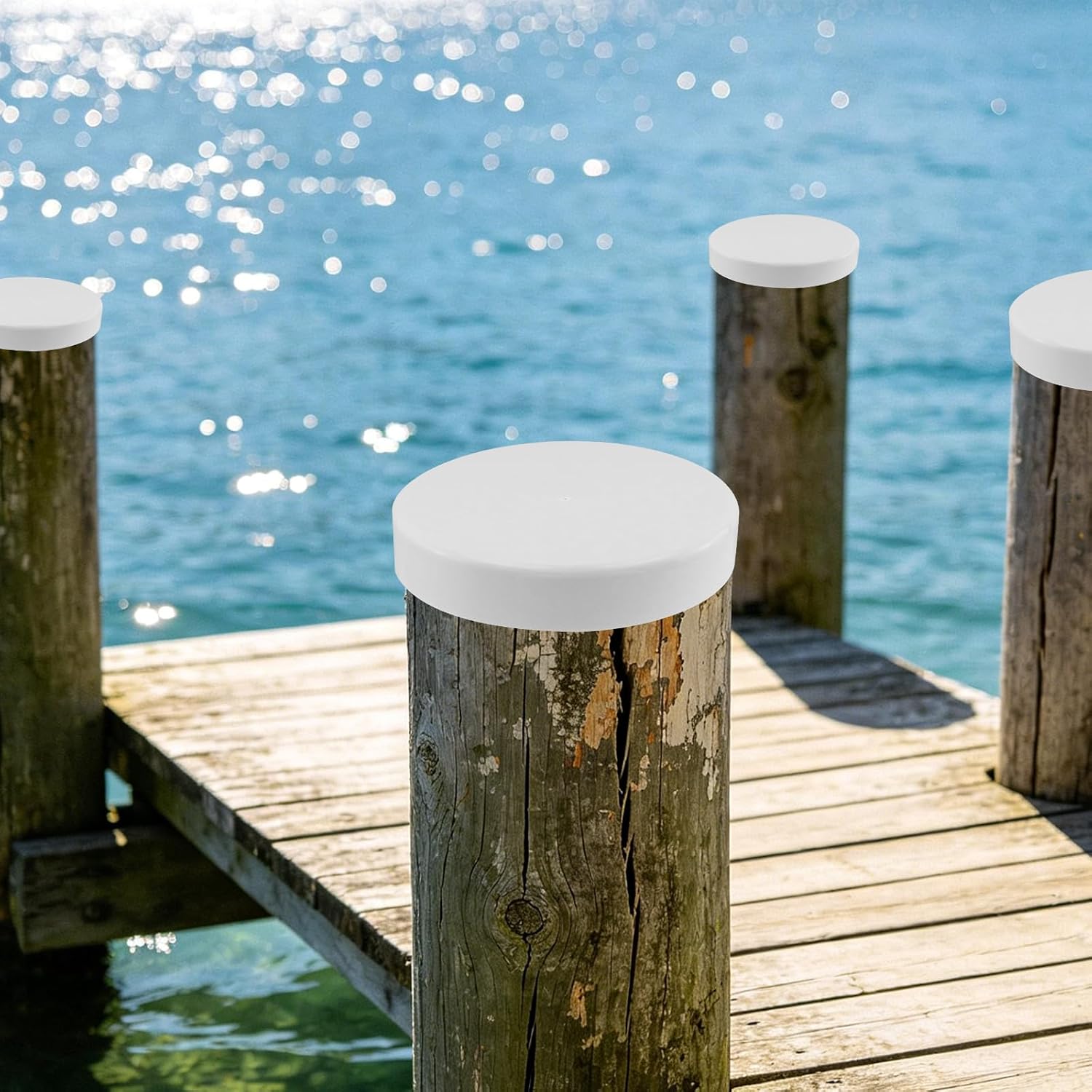 Antrader Marine Dock Piling Cap,8" Flat Top Design Piling Caps,Whtie,4Pcs | Flat Top Post Cap for Boat Dock Pylon Edge Protection,Easy Installation