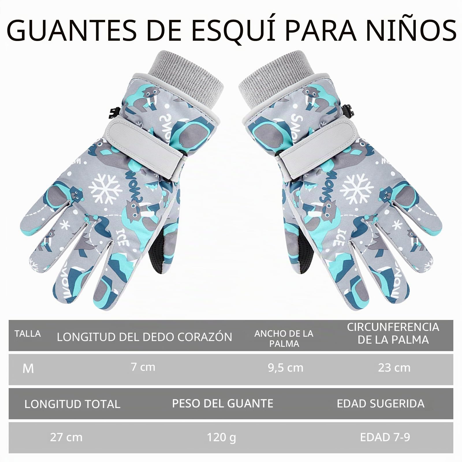 Guantes de Esquí Impermeables para Niños 7-9 Años