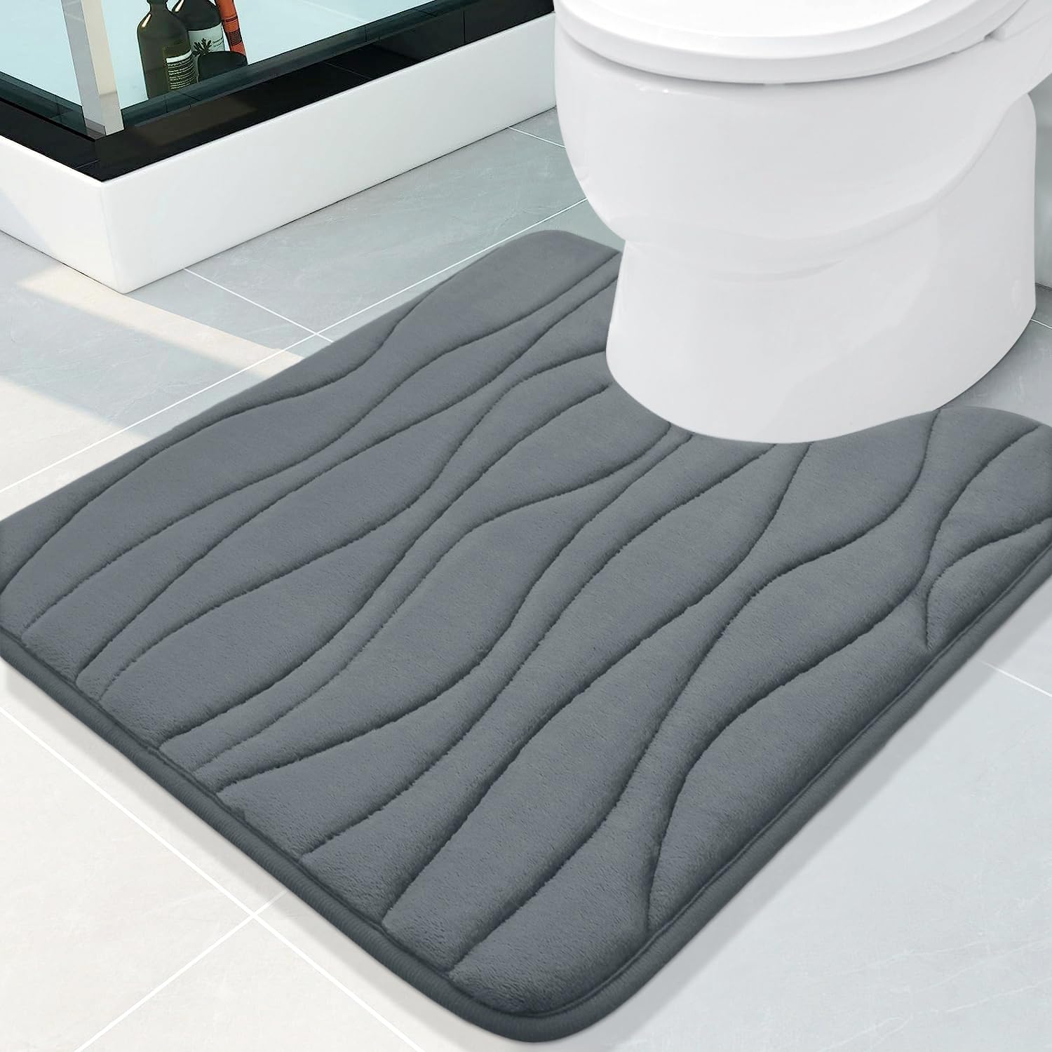 Buganda Memory Foam Toilet Rugs U-Shaped 24x20, Ultra Soft and Absorbent Bathroom Rugs, Non-Slip Toilet Bath Mat, Machine Wash Dry, Contour Bath Rugs
