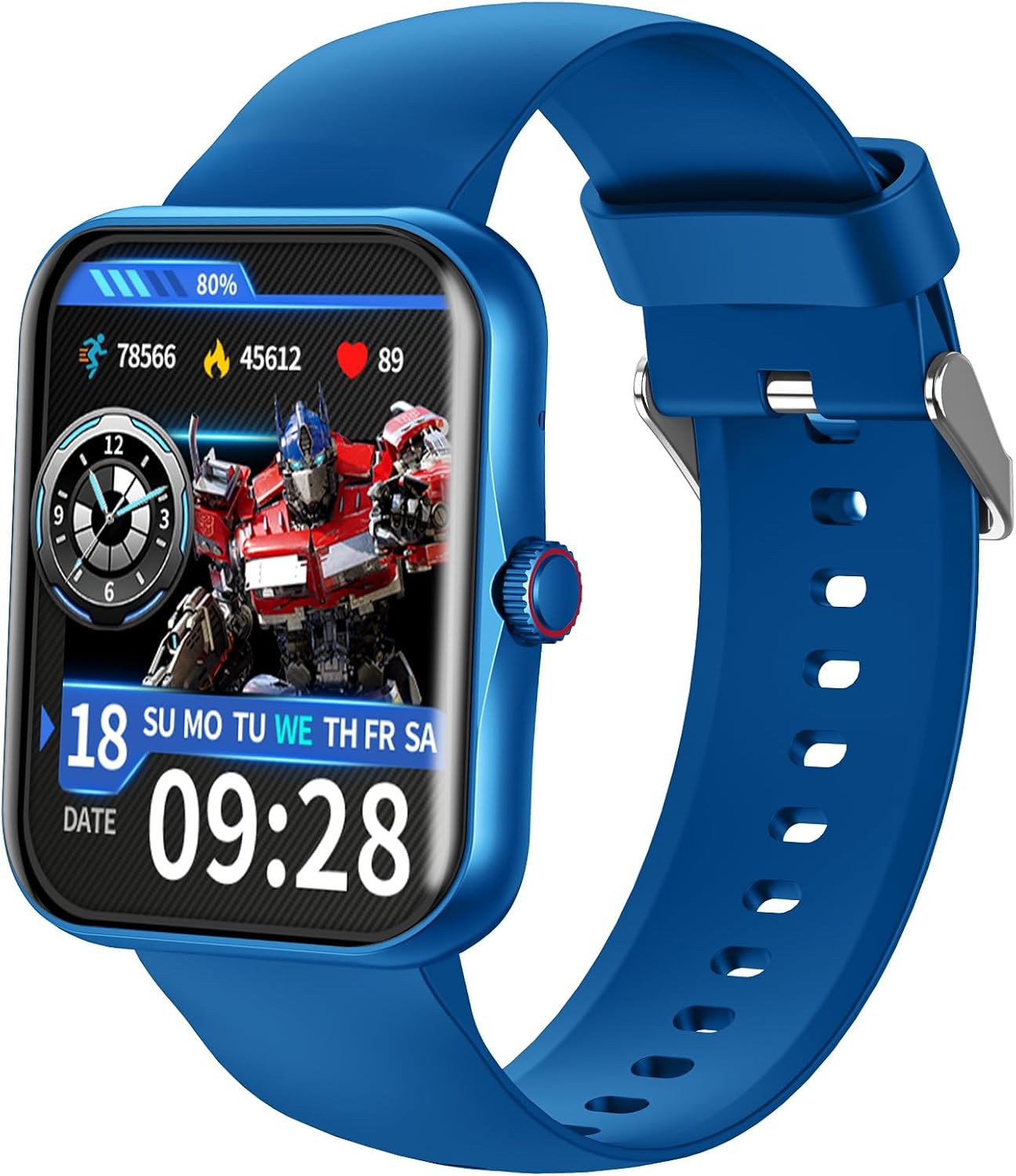 Transformers Fitness Tracker Smartwatch, Smartwatch for Kids Men Women, 1.83-inch HD IP68, Supports Voice Calls, Sleep Calories Sports Mode, Pedometer Bluetooth-Music Message Notifications (Blue)
