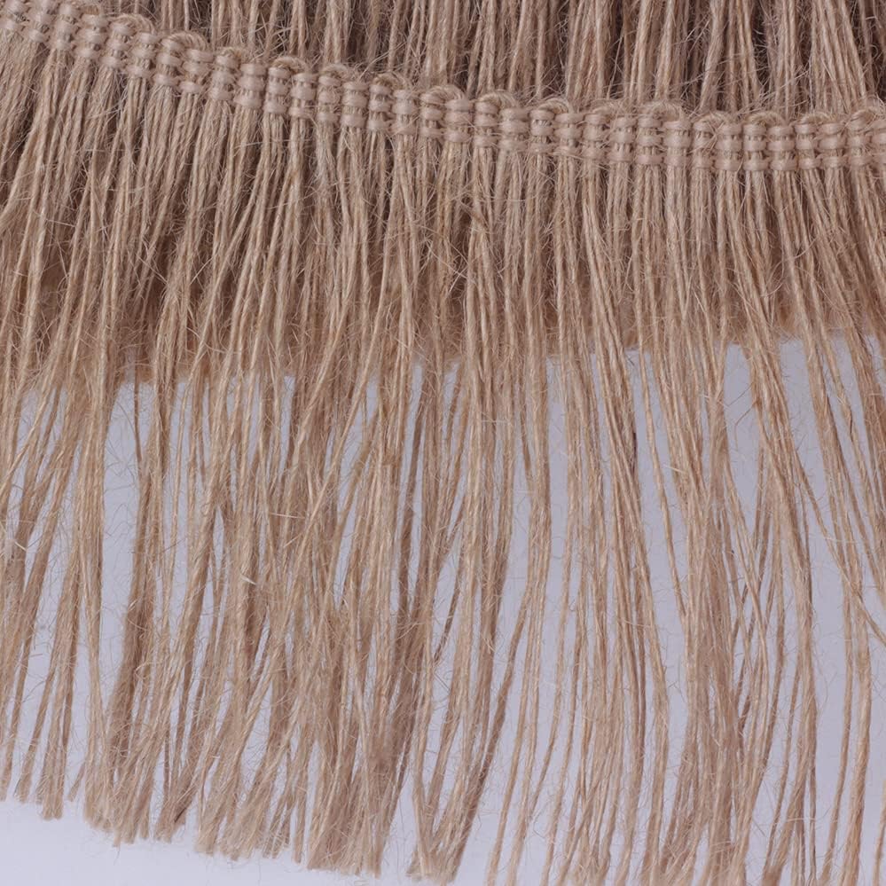 Miniatura 5 de Borde de arpillera con flecos de yute y borlas, 4 pulgadas de ancho, 5 yardas de largo para accesorios de ropa, vestidos de novia latinos y