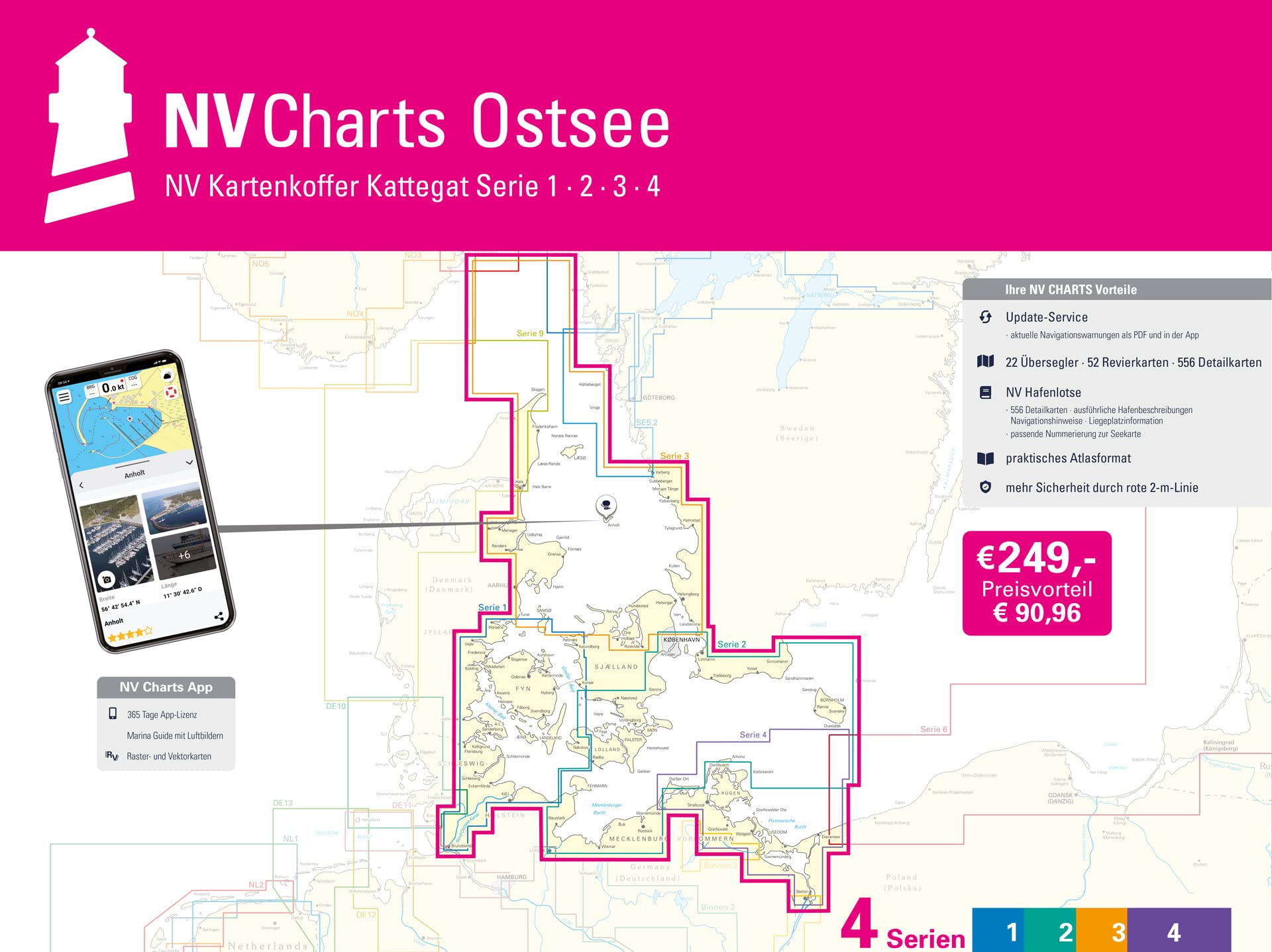 NV Kartenkoffer Plano - Serie 1-4 mit App Lizenz - Seekarte Ostsee - Skagen bis Stettin