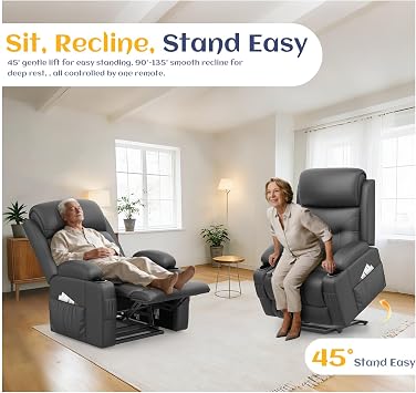Lift Chair For the Elderly, Recliner Armchair with Massage and Heat Rise Recliner Chair for Living Room Lounge Sofa Chair with 4 Side Pockets 2 Drink Holders Type C+USB Ports
