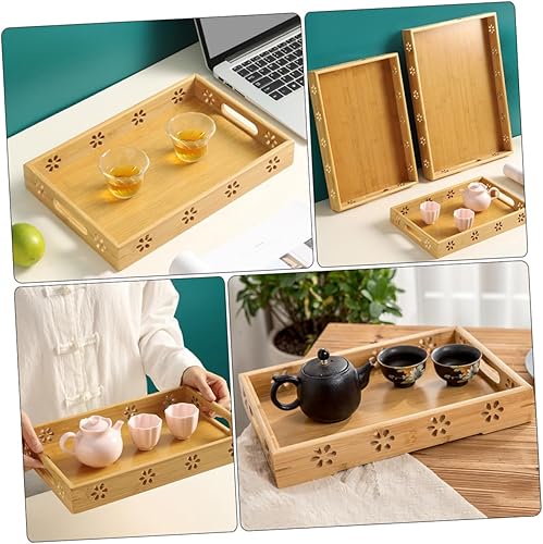 Miniatura 8 de COLLBATH Bandeja de té de bambú para té chino de gongfu bandeja de servicio estética para desayuno rectangular
