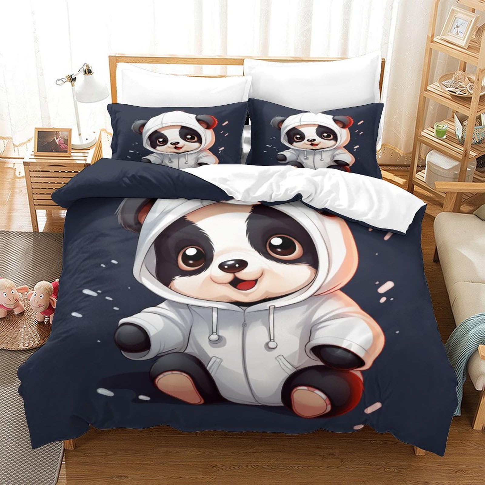 Housses de couettes panda 260x220cm anti-plis et respirante pour literie XXL