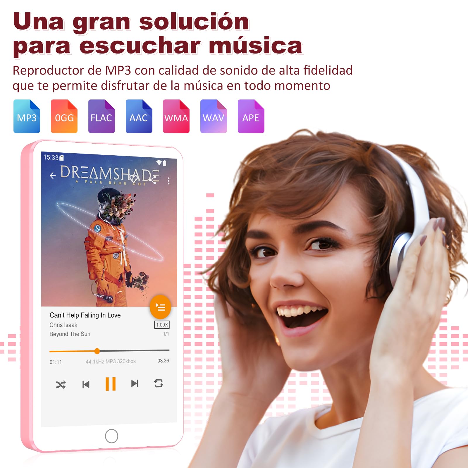 16GB Reproductor MP3 con WiFi Bluetooth, Pantalla IPS táctil 4.02" | Reproductor de música para niños, Reproductor MP4 Android 13 con Spotify, Audible, Deezer, Externo hasta 1TB, Pink