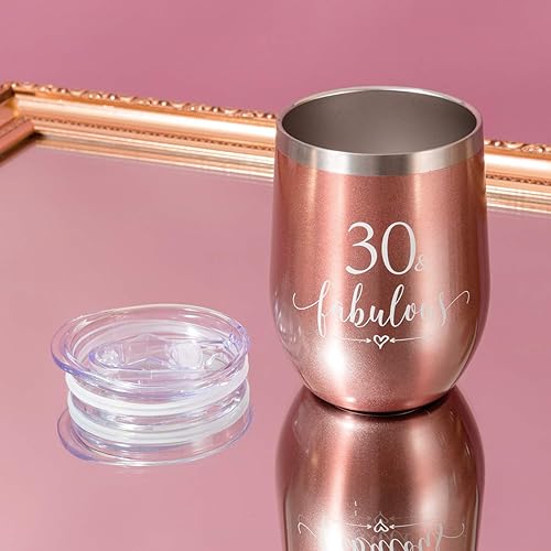 Miniatura 4 de Crisky Vaso de vino de oro rosa con el número 30 y fabuloso para mujer, regalo de cumpleaños 30 para mujeres, esposa, mamá, hermana, tía, amigas,
