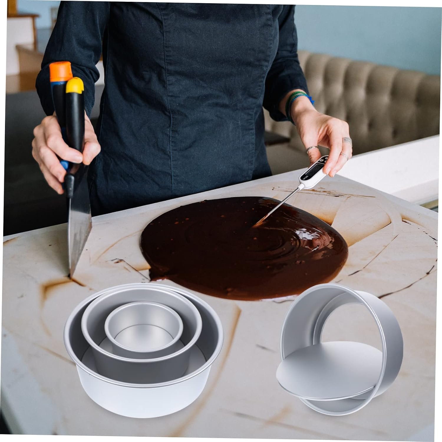 3pcs Cake Making Mold Non-stick Round Baking Pan Deep Oven Baking Molds for Chiffon Cake
