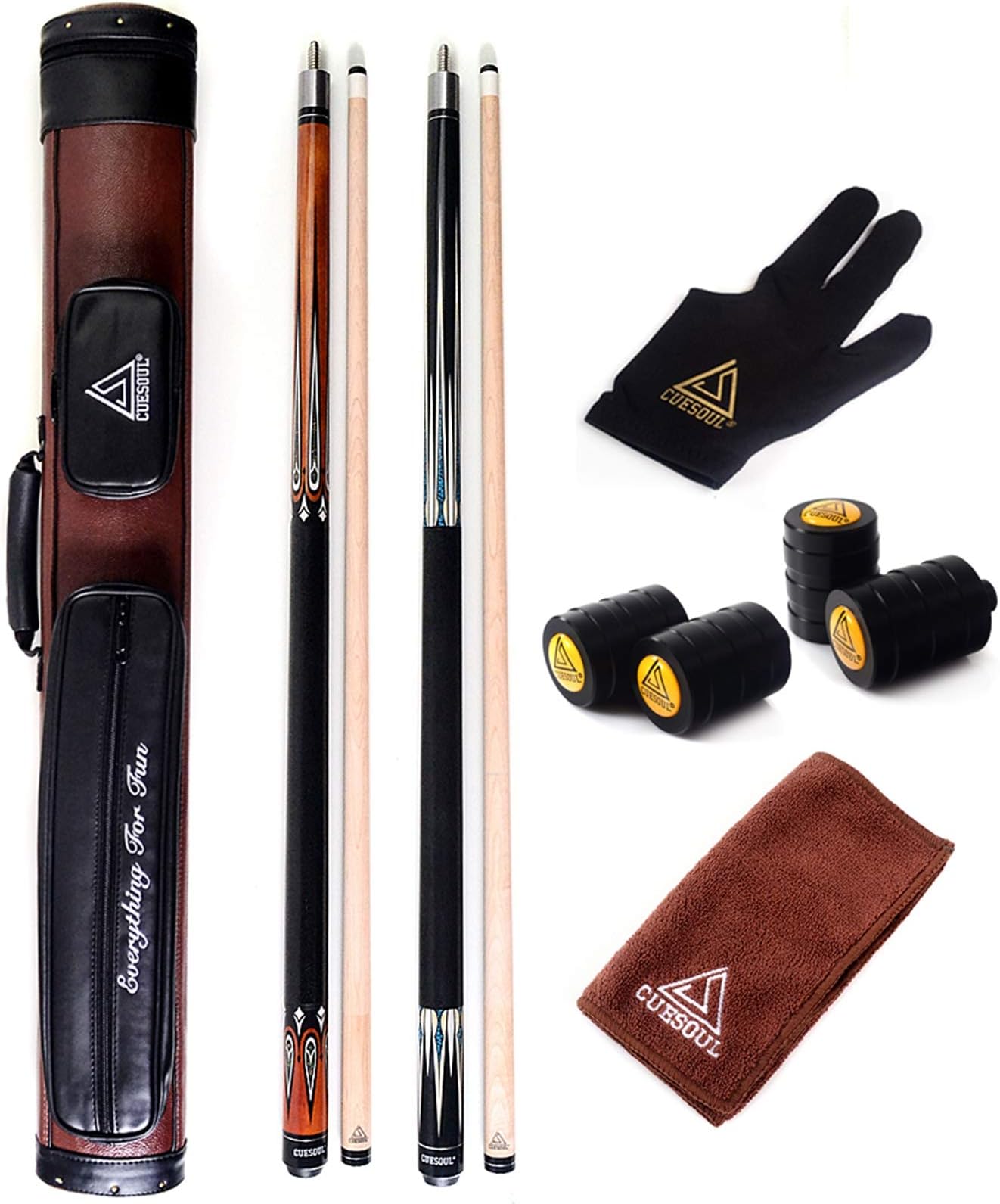 CUESOUL Set of House Bar Pool Cue Sticks Combo - 2 Cue Sticks Packed in 2x2 Hard Pool Cue Case E203