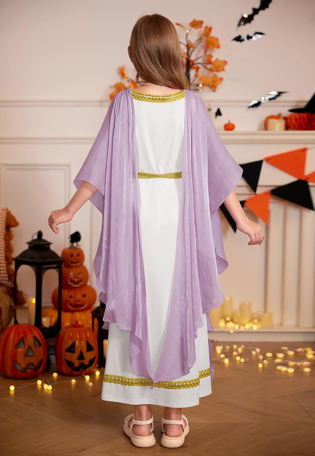 BesserBay Girls Greek 2PCS Halloween Toga Elegant Goddes Dress with Gold Leaf Headband 4-12 Years