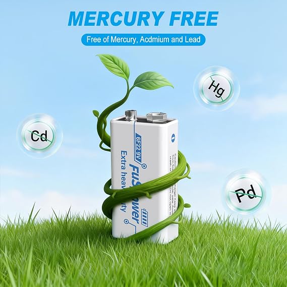9V Batteries for Smoke Detector: Ultra Long Lasting Fire Alarm Battery 100 Pack - 6F22 Super Heavy Duty Power for Guitar Pedals Microphone Multimeter - Green Energy Mercury/Cadmium/Lead-Free