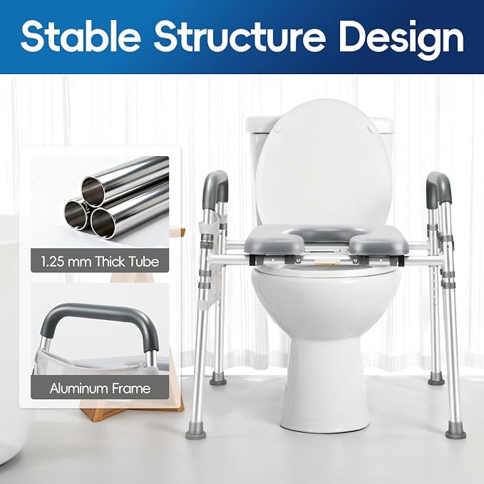 Asiento elevador para inodoro con manijas ajustable miniatura 4