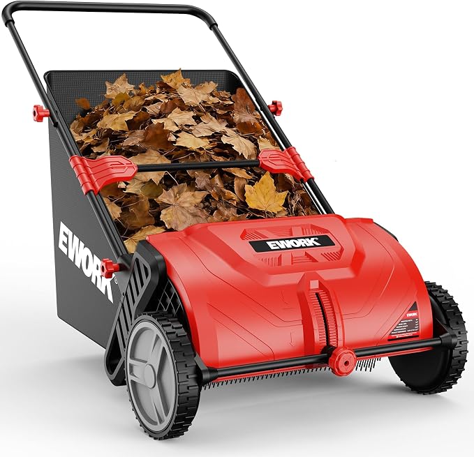 EWORK Push Lawn Sweeper 26-Inch with 3.5 cu.ft. Hopper Bag