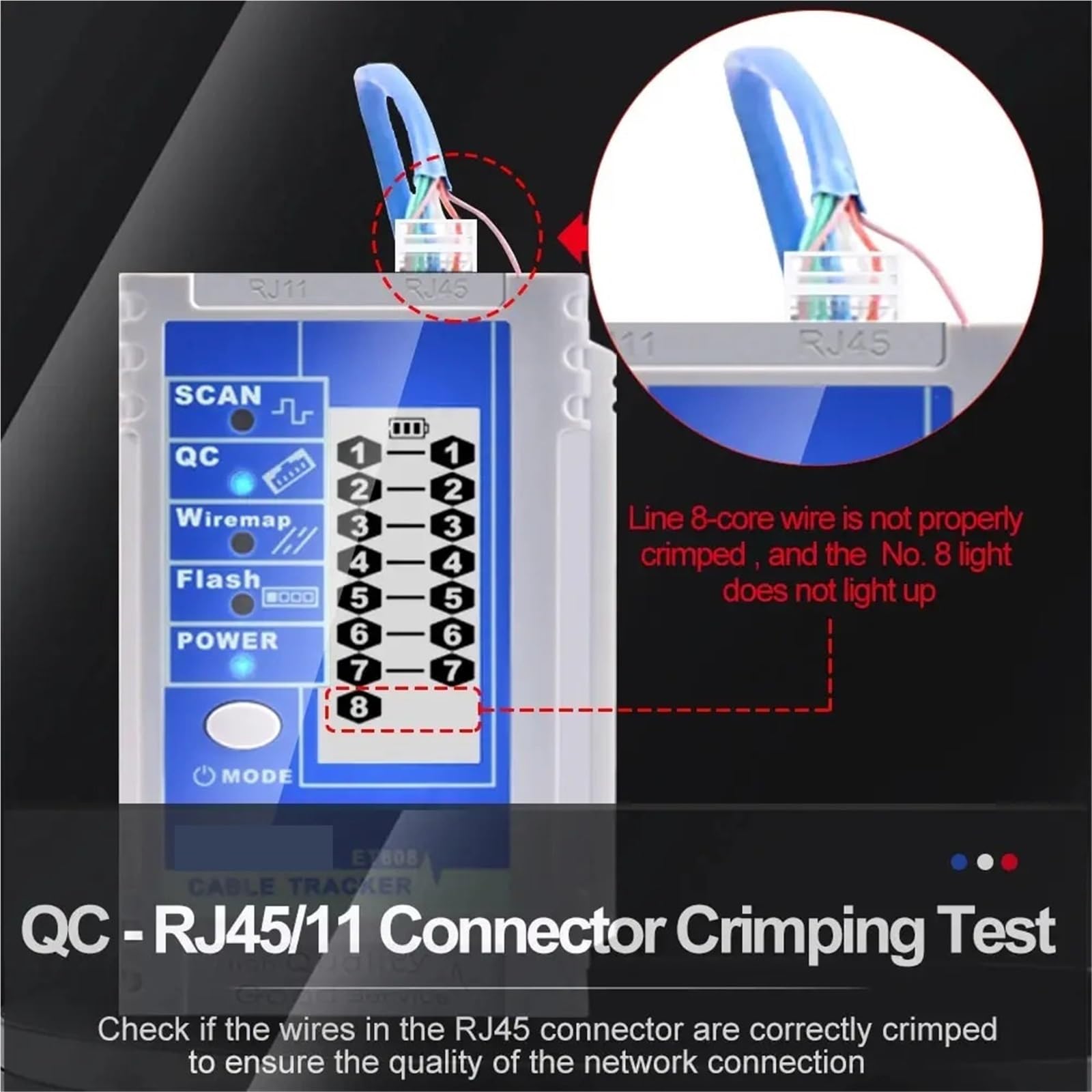 Localizzatore di Cavi, Tester LAN con display LCD, doppia batteria al litio, connettore di rete, test crimpatura, POE Flash, vibrazione digitale, tracciamento cavi