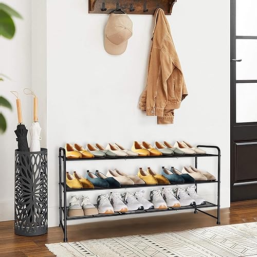 Miniatura 7 de Glynym Zapatero de metal de 3 niveles, organizador de zapatos apilable y ajustable para entrada de armario, diseño hexagonal, bronce