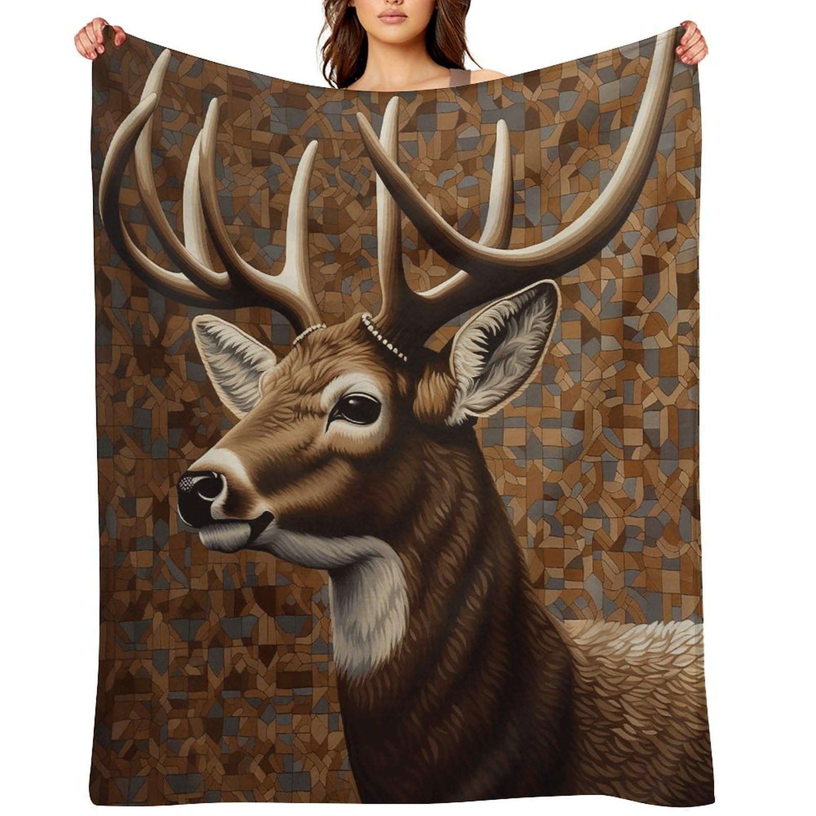 Deer on Brown Background Throw Blanket for Couch and Bed Super Soft Warm Lightweight Throw Blankets Cozy Fuzzy Flannel Blanket Personalized Decorative Blankets for Sofa Decor 50"x60"