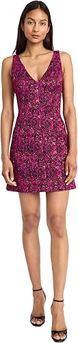 Donna Morgan Women's Sleeveless V-Neck Mini Textured Floral Jacquard Pattern-Fit