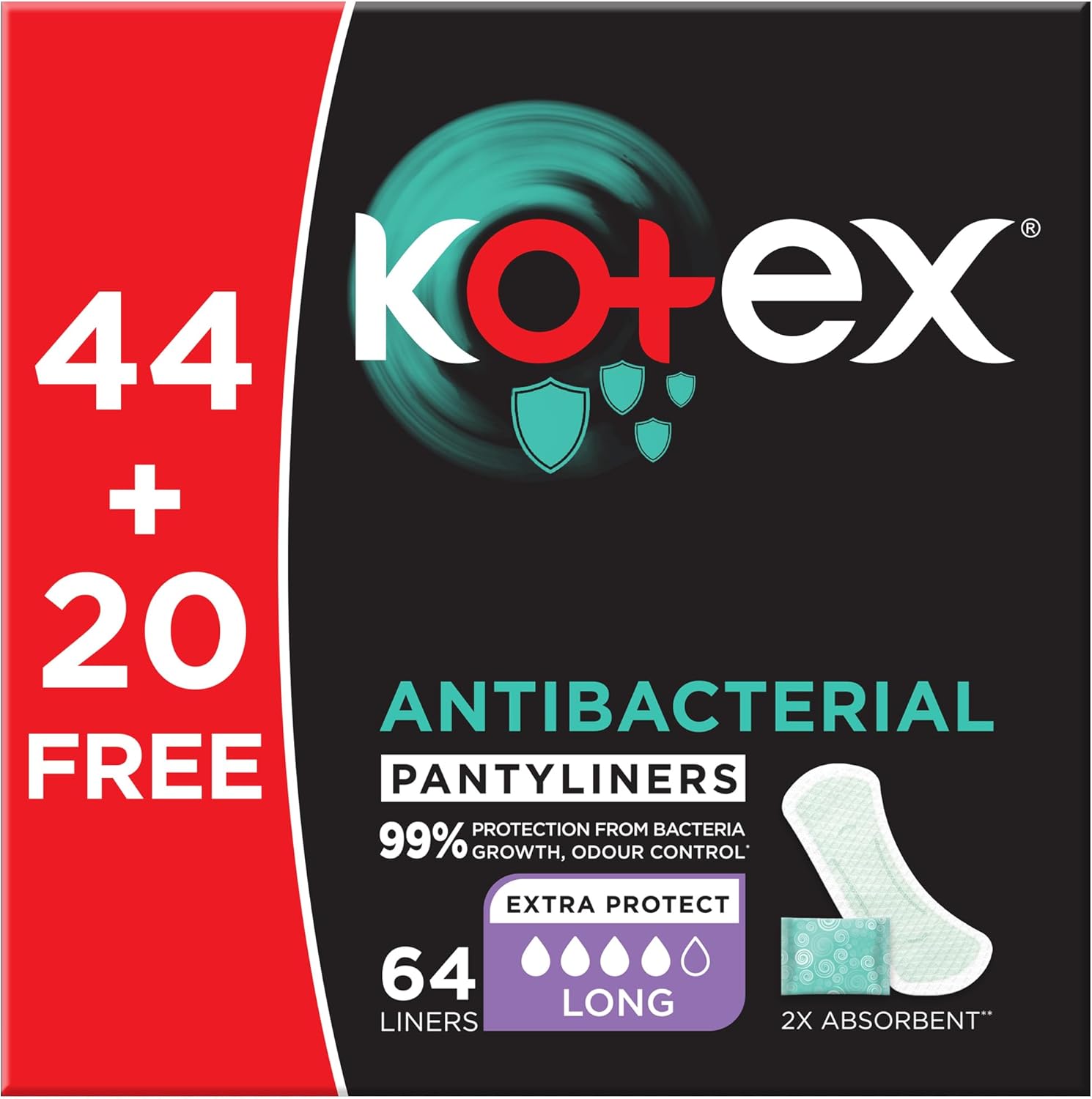 Kotex Antibacterial Panty Liners, 99 Protection from Bacteria Growth