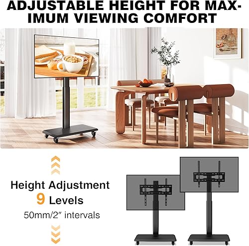 Miniatura 10 de TVON Soporte de TV rodante para televisores de 32 a 70 pulgadas, elegante soporte de TV portátil con ruedas mejoradas, soporte de TV universal móvil