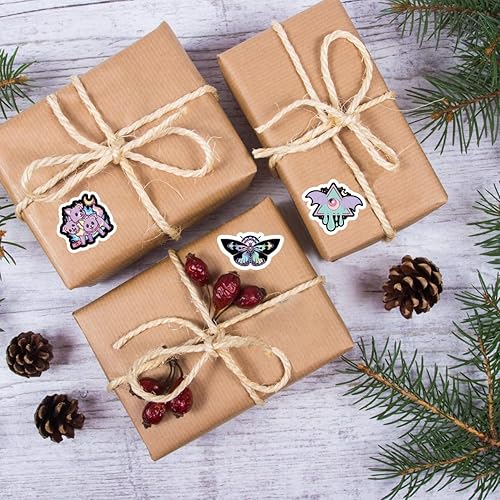 Miniatura 7 de Calcomanías de estilo B gótico pastel (500 unidades), 10 hojas de calcomanías gráficas de terror de dibujos animados, rollo de sellos autoadhesivos