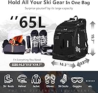 Vista 2 de Bolsa para botas de esquí – 65L acolchada, mochila de viaje de esquí impermeable para equipo y accesorios