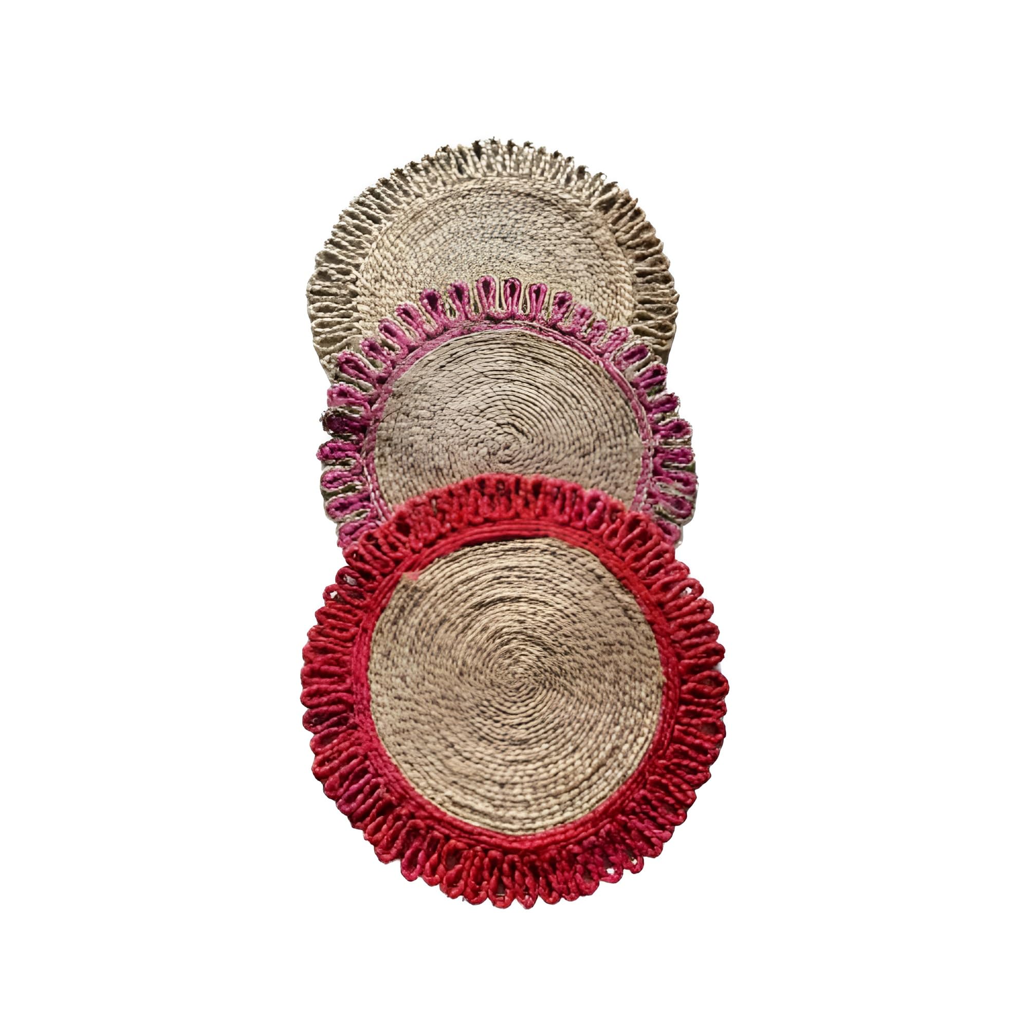 DUMUR Natural Jute Door mat for Home,Office Floor mat Pink,Red,Beige (40 cm) (Red,Pink,Beige)