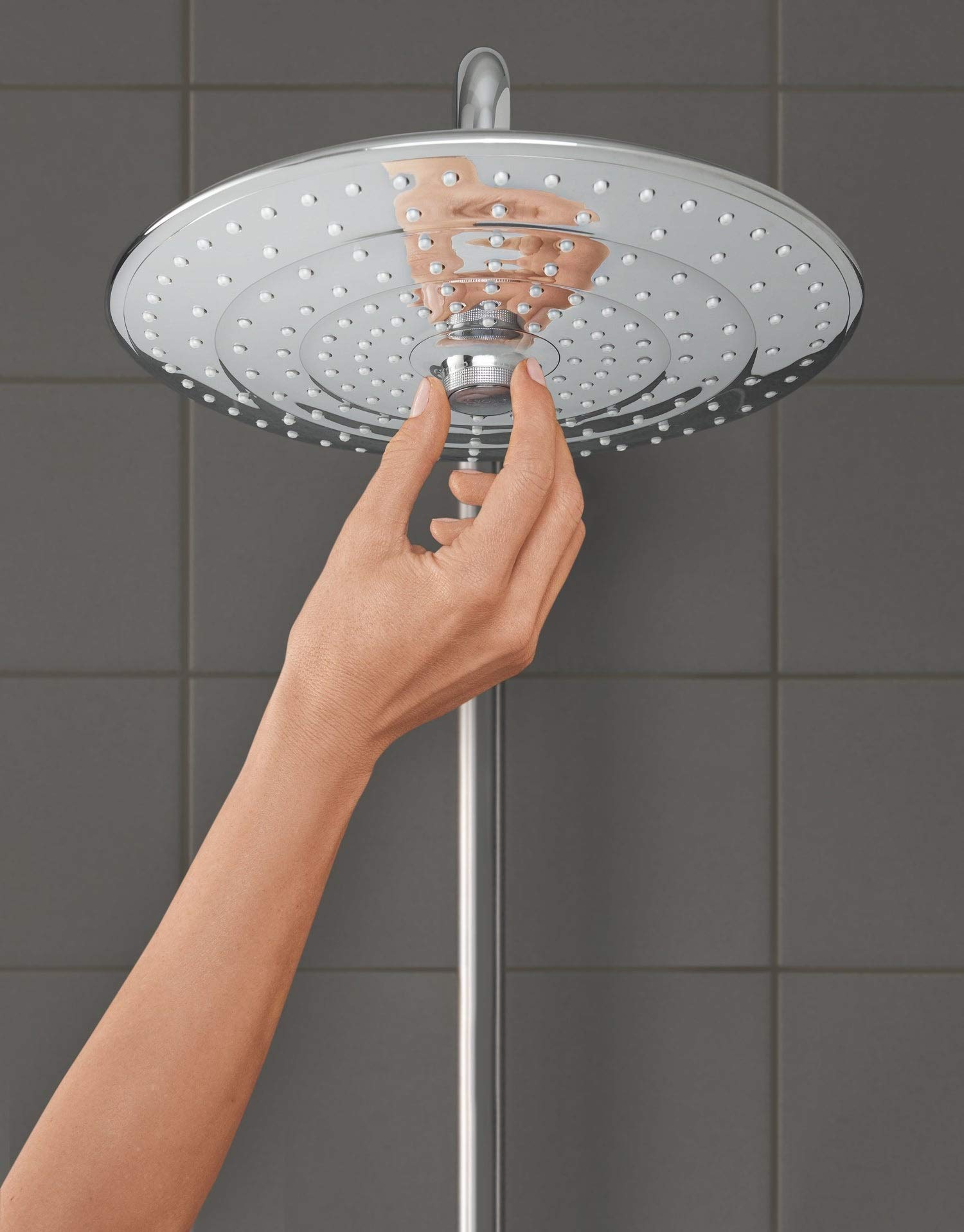 GROHE Vitalio Joy 260, Duschset ohne Armatur, wassersparend, 8l pro Min (Regendusche für vorhandene Armaturen, Kopfbrause mit 3 Strahlarten, Duschstange 74cm, Duschsystem), chrom, 27421002