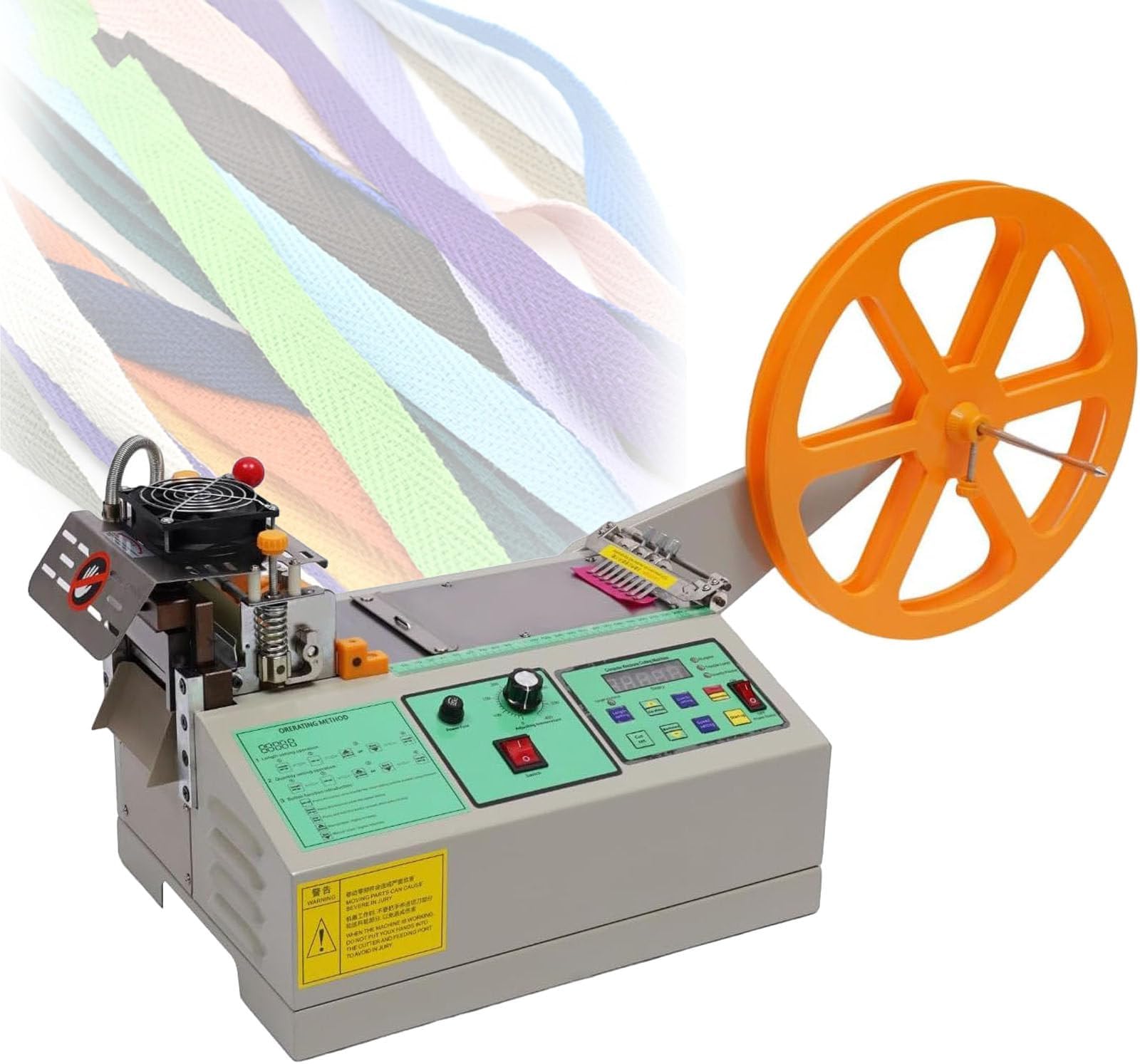 Automatic Electric Tape Cutter Machine, Hot & Cold Strip Cutter for Nylon, PVC, Polyester Webbing, Ribbons and Straps, 1-95mm Cutting Width