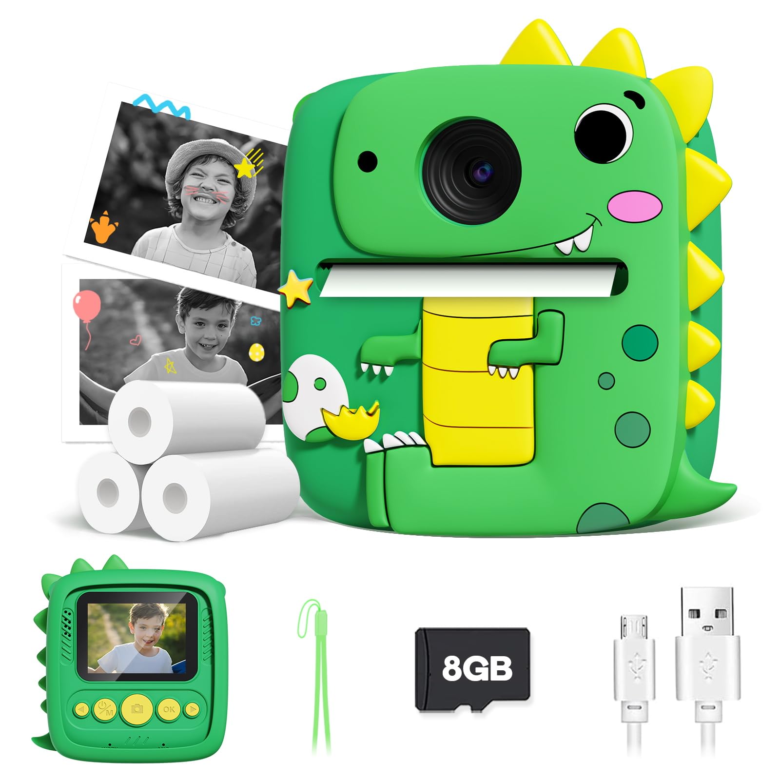 Cámara de impresión instantánea para niños y niñas, color verde