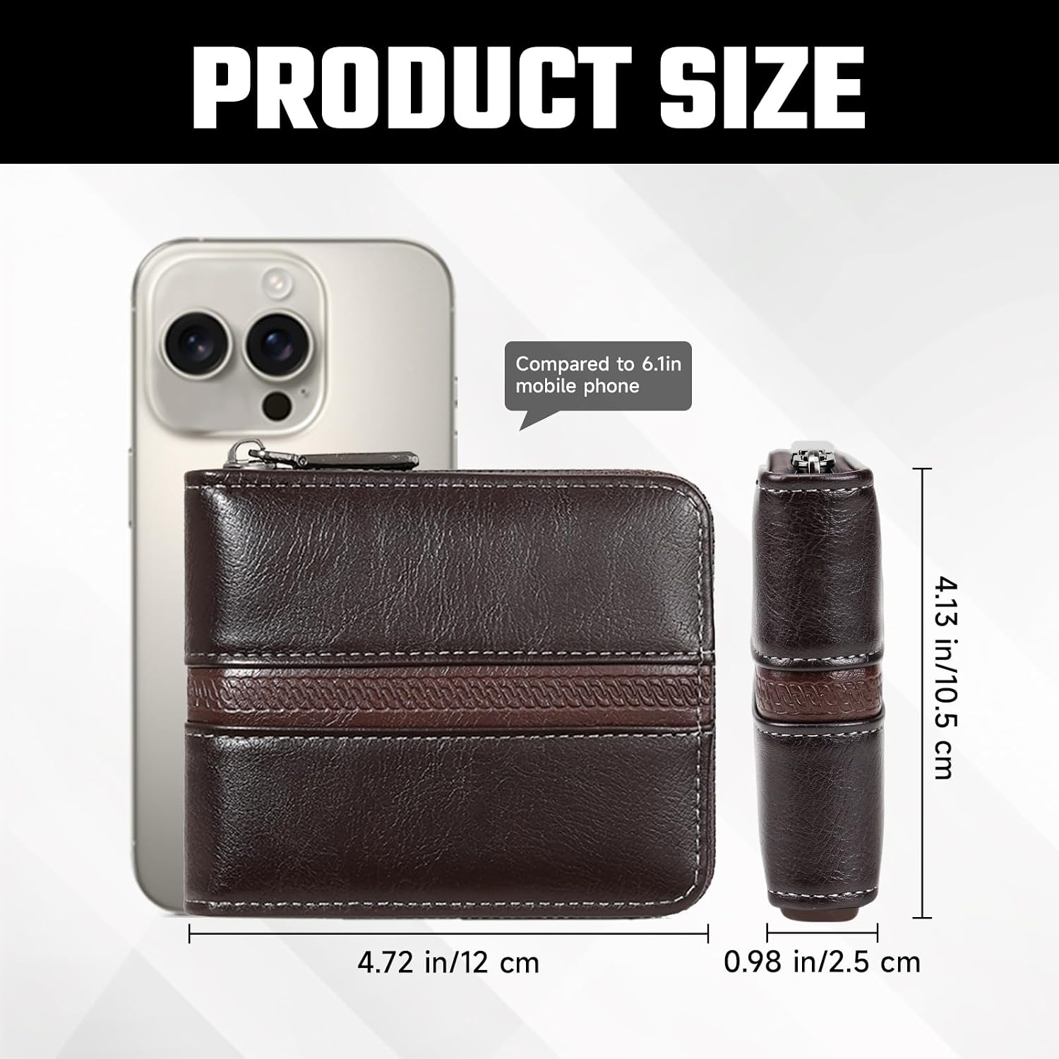 Mens Wallet, Large Capacity Zipper Wallets for Men Zip Around Wallets, Bussiness PU Leather Card Holder Wallet with Zip Coin Pocket, 2 ID Window, 4 Card Slots (Coffee)