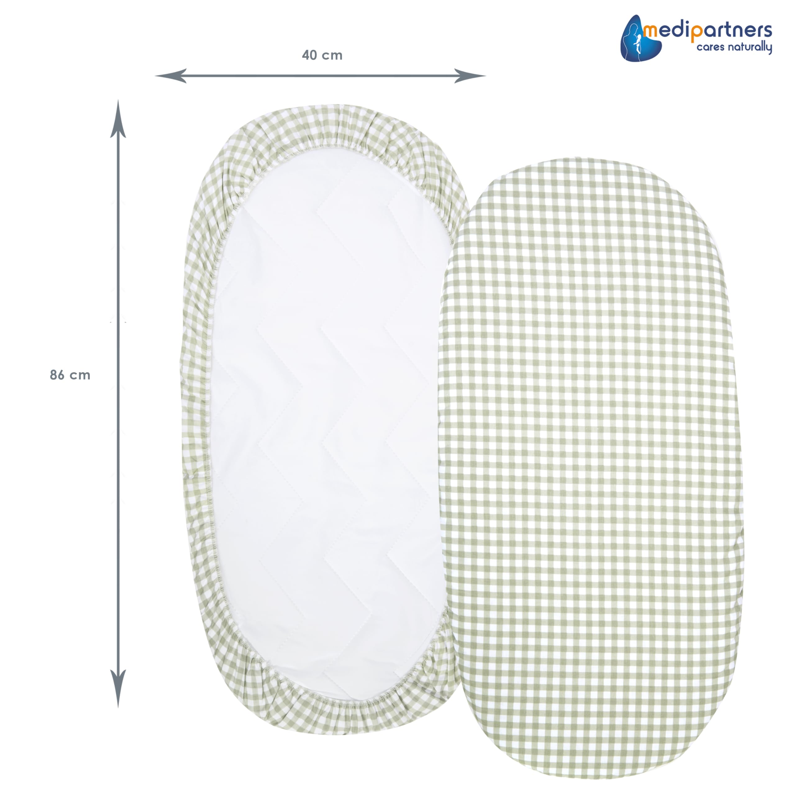 Medi Partners Set of 3 pcs. Fitted Sheet Pram 86 x 40 cm 100% Cotton Mattress Protector Baby, Checkerd-white-grey, Three pack - Image 4