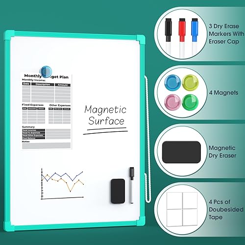 Miniatura 10 de MaxGear Pizarra blanca colgante de doble cara para pared, pizarra blanca colgante de 16 x 12 pulgadas, pequeña pizarra blanca de borrado en seco con