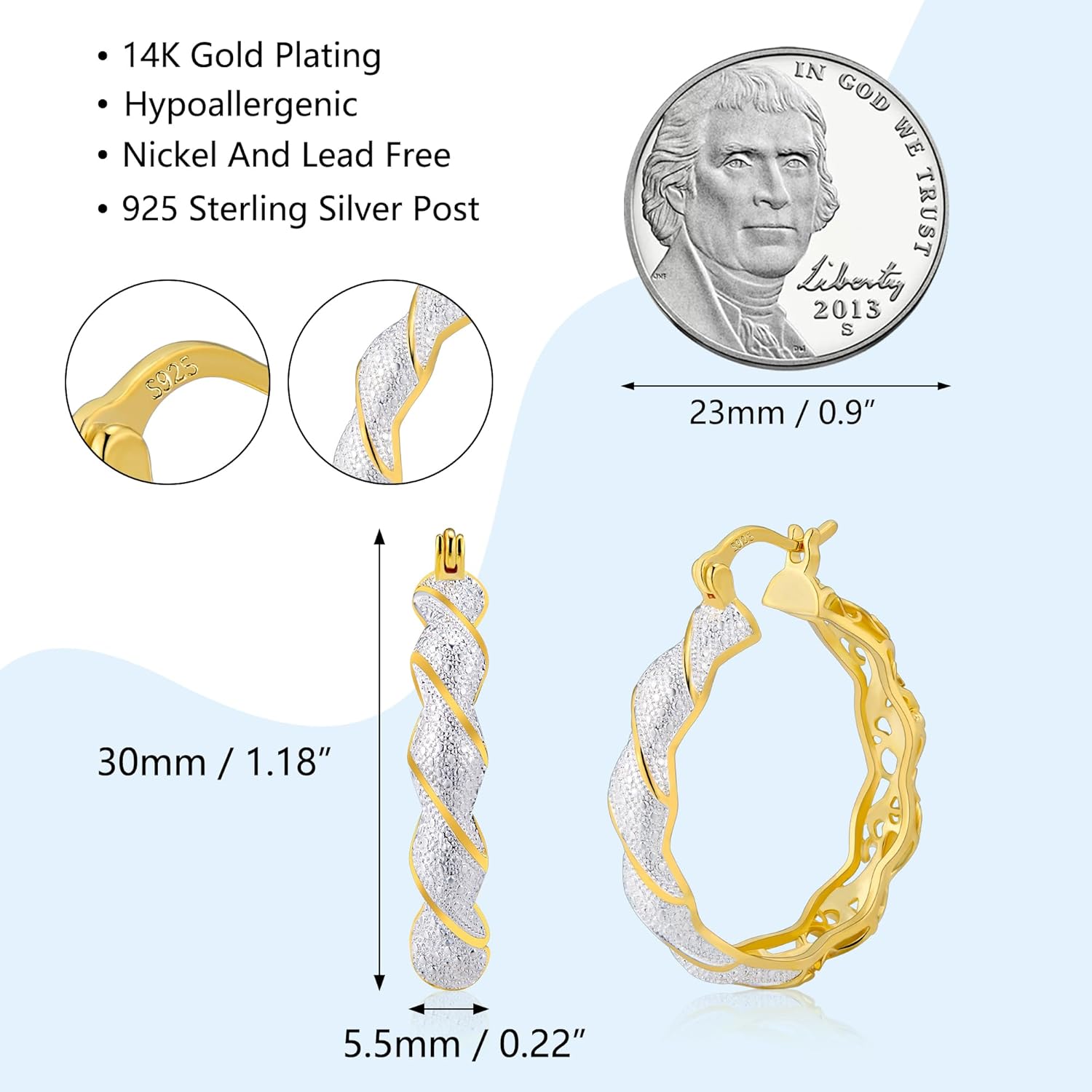 Dual Sided S925 Sterling Silver Hoop Earrings for Women 18K Gold Floral Cutout and Silver Dot Design Hypoallergenic Elegant Hoop Earrings - Image 6