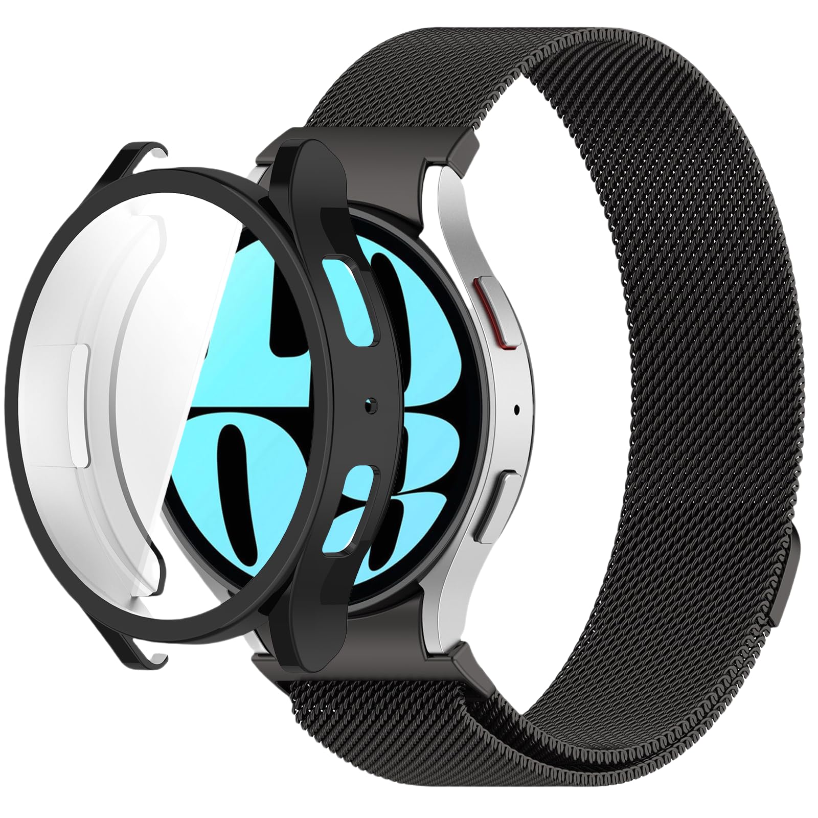 Compatible for Samsung Galaxy Watch 7 Bands 40mm/44mm- Stainless Steel Mesh Strap, Soft TPU Protective Cover, Adjustable Braided Straps for Galaxy