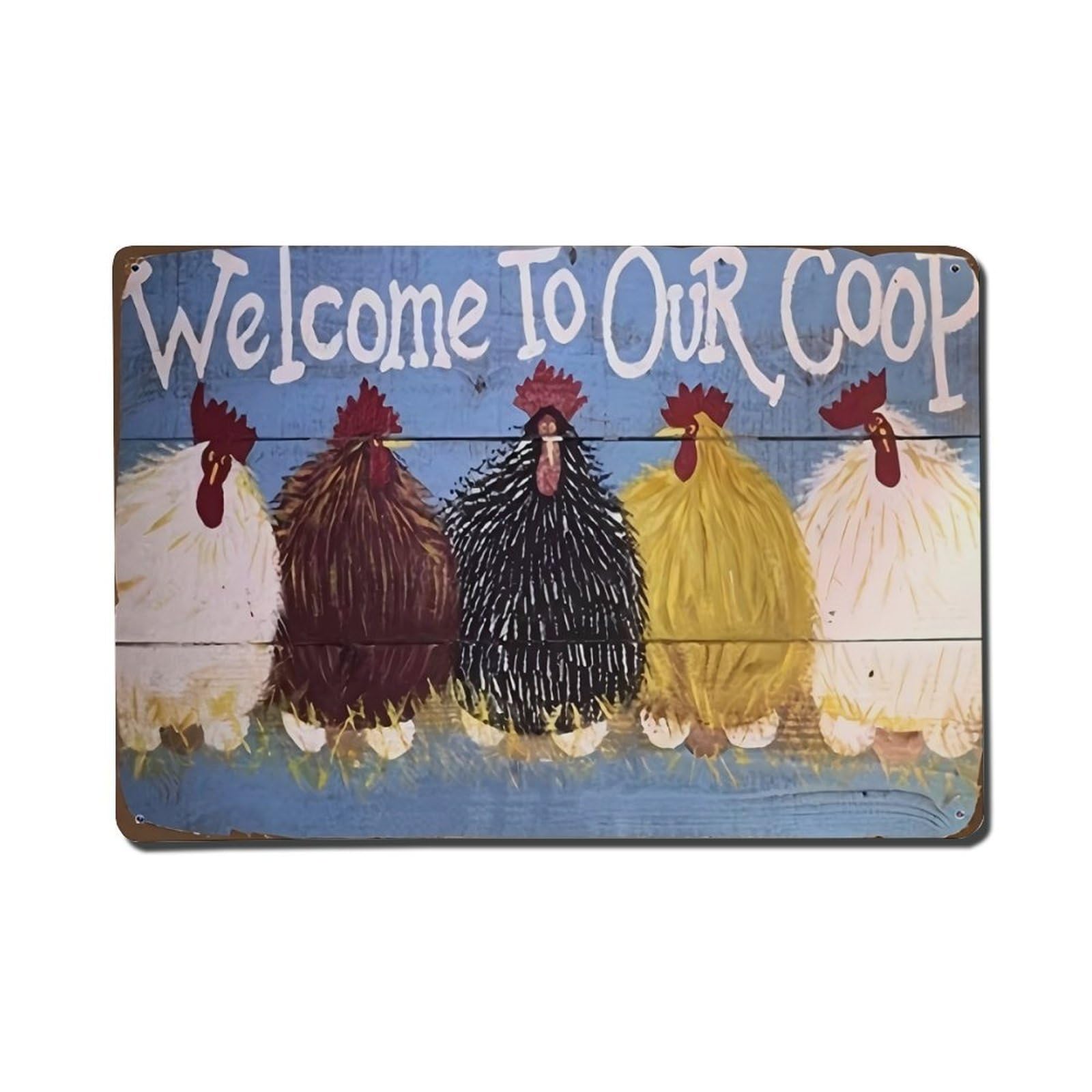 Welcome To Our Coop Chicken Decor Sign Vintage Aluminium Metal Sign, Retro Wall Decor for Home, Bar, Garage & Farmhouse 20x30cm