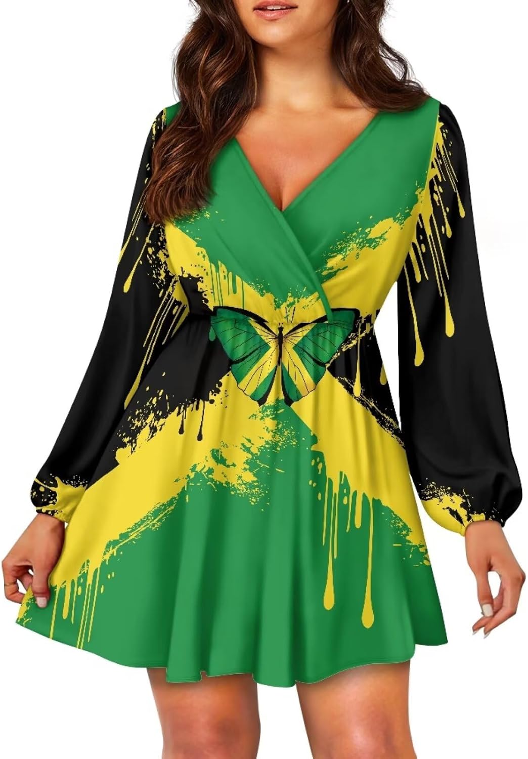 Flag Print Summer Dress 2025 Sexy Deep v-Neck Fit A-Line Dress S-2XL