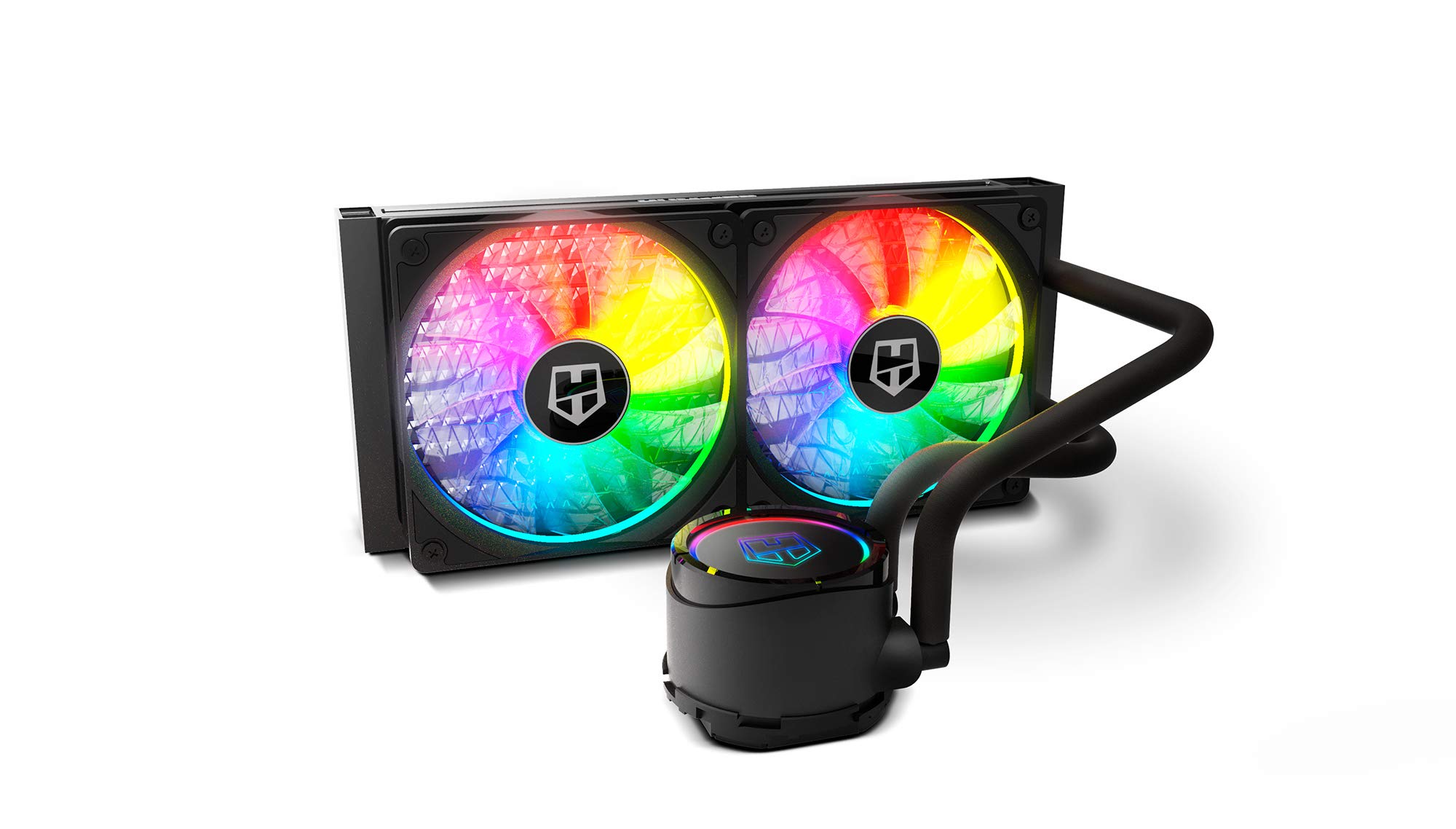 Nox Hummer H-240-NXHUMMERH240ARGB - Refrigeracion liquida ARGB, compatible con Intel&AMD, dos ventiladores 120mm PMW, radiador doble con base aluminio, color negro