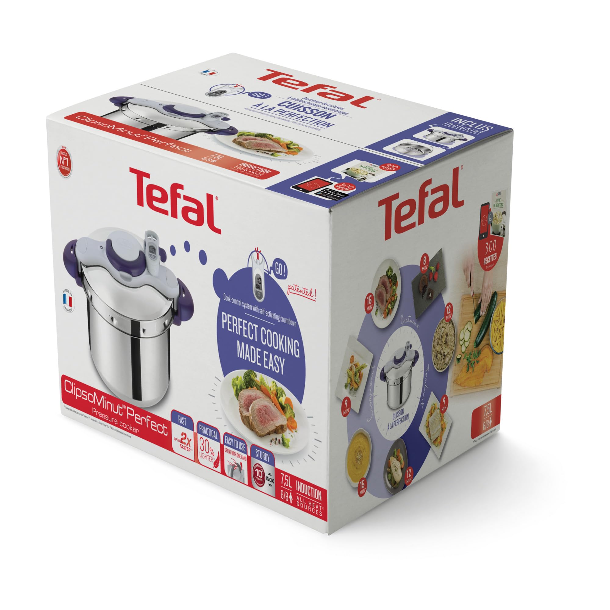 Seb Clipsominut’ Perfect Cocotte-minute 6 L, Autocuiseur induction, Facile à utiliser, Minuteur, Livre 100 recettes inclus, Fabriqué en France, Violet P4620700