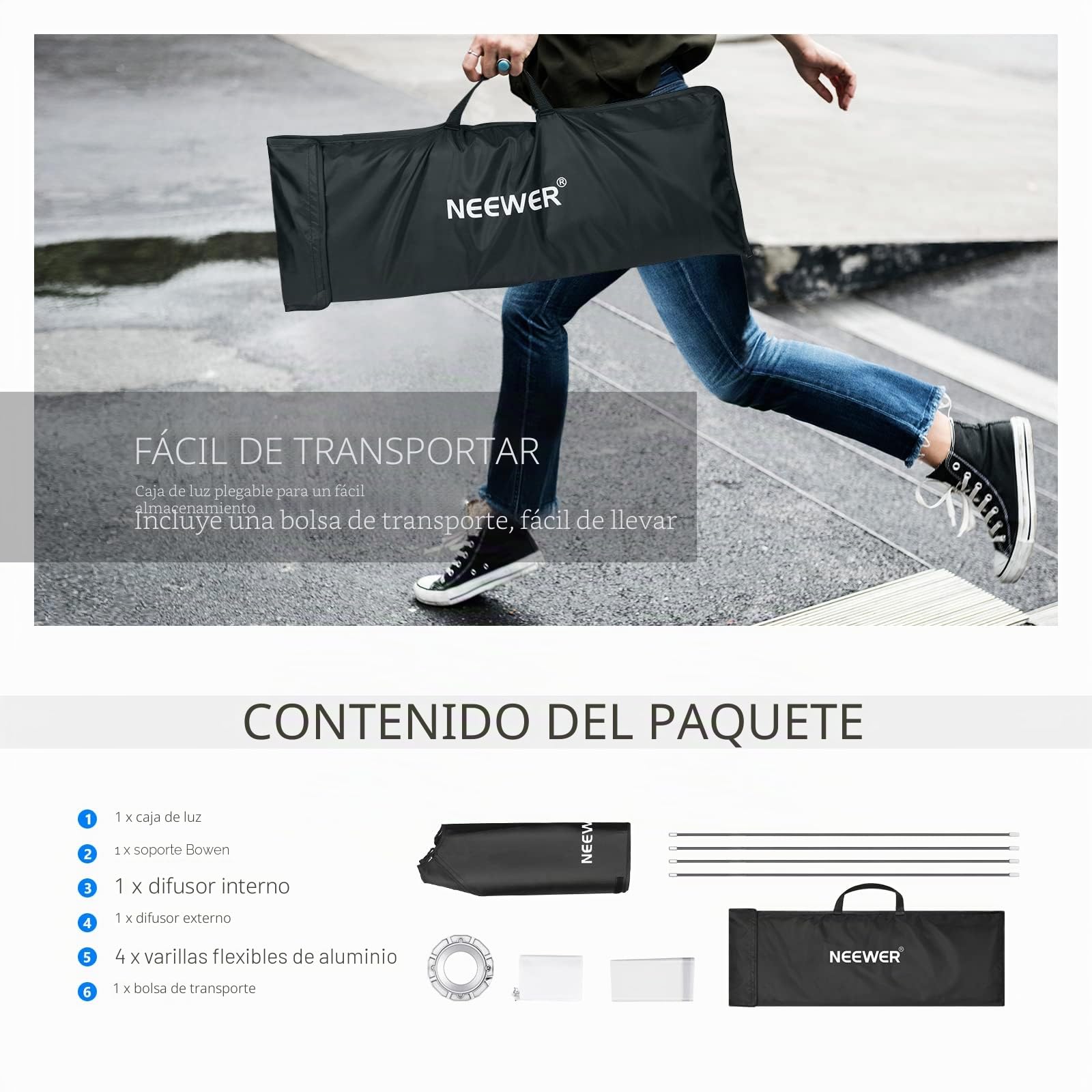 NEEWER 60 X 90cm/23,6" X 35,4" Difusor de Luz Suave Softbox Rectangular, Compatible con NEEWER S10 - 300W/400W/300W PRO/400W PRO/Vision 4/CB60/CB100/CB150 y Otras Luces de Montaje Bowens, con Bolsa