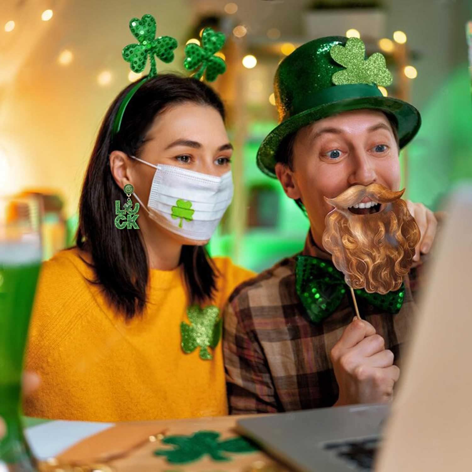 St. Patrick's Day Earrings Shamrock Earrings for Women, Sparkling Rhinestone Lucky Irish Earrings, Green Beaded Dangle Earrings St. Patrick's Day Accessories Gifts - Image 3