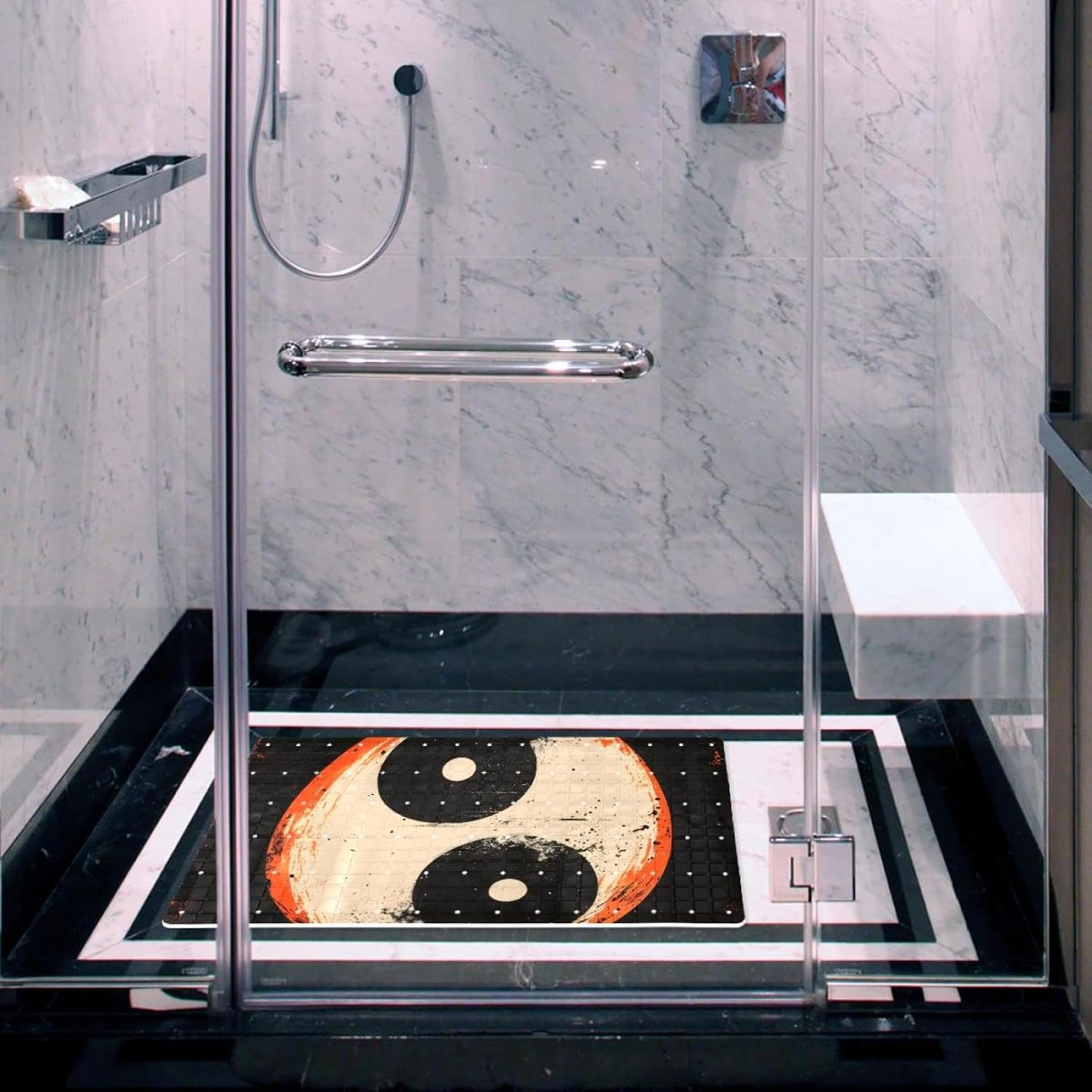Cool Yin Yang Symbol Bath Tub and Shower Mats, Non Slip Bathmat with Drain Holes and Suction Cups for Bathroom Floor, 15.1 x 26.8 Inch