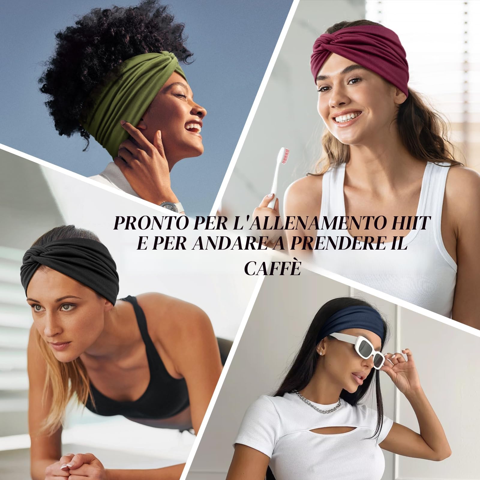 Fascia Capelli Donna 4 Pcs Cerchietto Capelli Donna – 7'' Fasce per Capelli Elastici Turbante per Yoga, Fitness & Skincare –Larga Sport Headband Accessorio Capelli