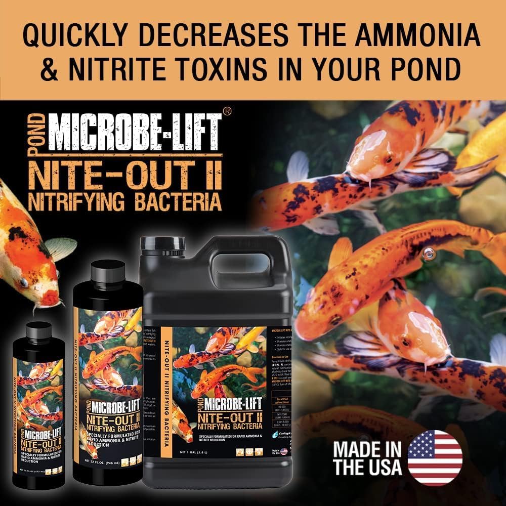 MICROBE-LIFT Nite-Out II Water Cleaner for Outdoor Ponds and Water Gardens, Rapid Ammonia and Nitrite Reduction (1 Gallon)
