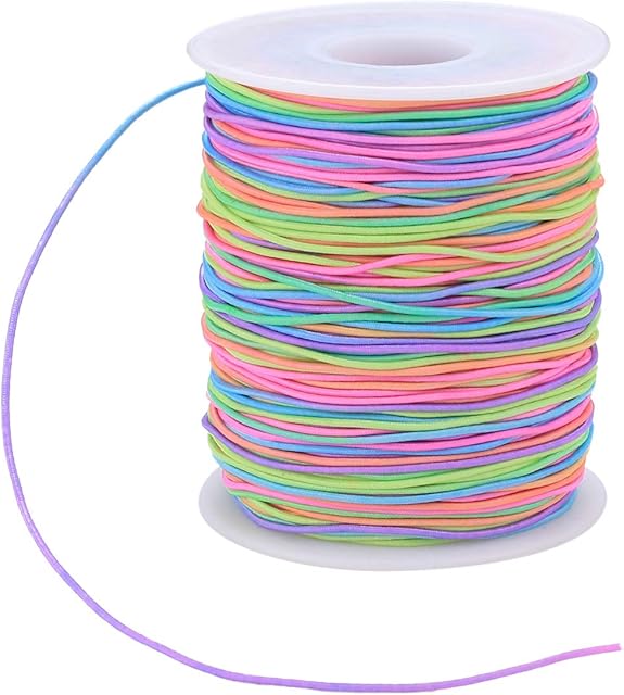 Elastic Cord, Beading Cords Threads, Rainbow Color Stretch String Cord, Fabric Crafting String for Bracelet, Jewelry, Necklace, Craft Making, Braided Hair Tie, Pony Beads Toys String Cord(1mm, 100m)
