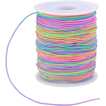 100m Elastic Thread Bead Threads Rainbow Rubber Band Crafts Cord for Bracelet Jewelry Necklace Crafts Braided Hair Rubber Beads Toy Cord 1mm Rainbow Color
