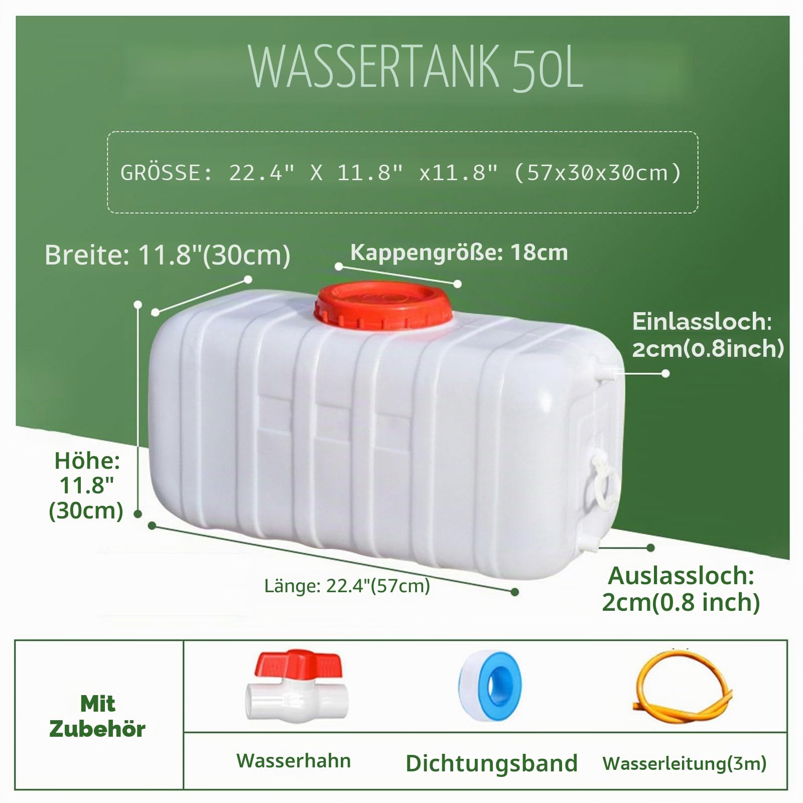 Wasserbehälter mit Hahn Outdoor Wassertank Grosse Kapazität Trinkwasserkanister mit Doppeldeckel für Wandern Wohnwagen Kunststoff Camping Auto Wassertank(Size:50L,Color:weiß)