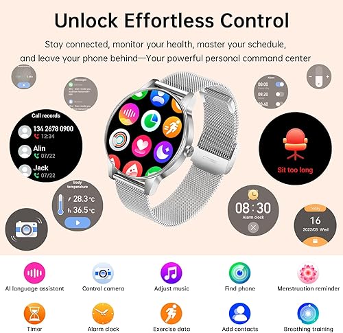 Miniatura 7 de Reloj inteligente para mujeres (responder/realizar llamadas), pantalla HD de 1.27" con monitor de frecuencia cardíaca/sueño, más de 130 modos