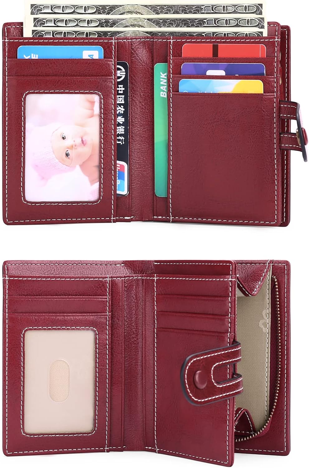GOIACII Small Wallet Women Rfid Blocking Genuine Leather Compact Bifold Card Holder for Women with Zipper Coin Pocket 2 ID Windows - Image 4